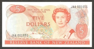 Insegna Nuova Zelanda 5 Dollari Regina Elisabetta II Hardie. P-171a ND (1981-85) UNC - Foto 1 di 2