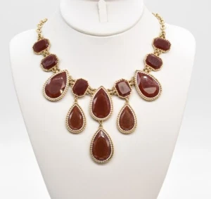 2 Tone 18" Sparkling Chestnut Brown Teardrop Bib Textured Chain Choker Necklace - Picture 1 of 3