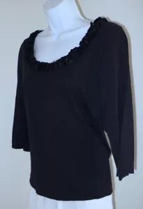 Camiseta Blusa para Mujer TALBOTS Azul Marino Algodón Cuello Volante Borde Mangas 3/4 Talla M - Imagen 1 de 7