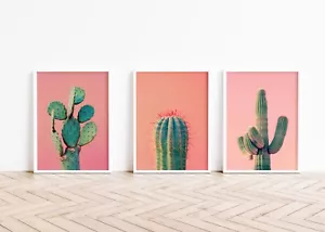 3er Set Rosa Kaktus Foto Drucke Mode Deko Kunst Poster, Trendy Art 9253 - Bild 1 von 5