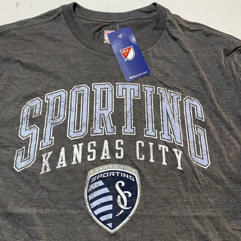 Kansas City Sporting Shirt Men Large Gray MLS Soccer Futbol Distressed Logo NWT Cover