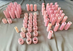 1960s Vtg Retro WIL-HOLD Mesh Plastic Pink Snap No Heat Hair Rollers 67 pcs - Picture 1 of 5