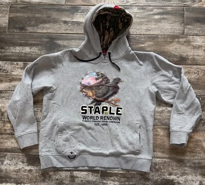 Moletom Staple Pigeon bordado patches logotipo tamanho grande com capuz gráfico cinza - Imagem 1 de 4