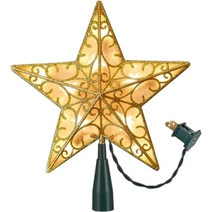 Gerson Company 9 inch Electric Lighted 3D Golden Star Tree Topper with 10 Lights - Picture 1 of 3