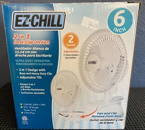 EZ-CHILL- 6"-2 in 1 Desk/Clip On Fan-2 Speed-Tiltable Head-Heavy Duty Clip-White - Picture 1 of 4