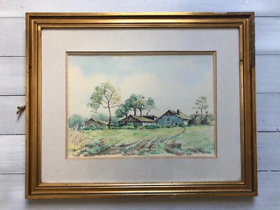 Aquarelle Signee Datee Dax Landes La Ferme Du Bayle - Photo 1/4