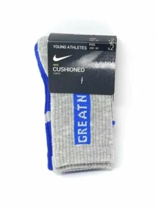 NWT 2 Pack Nike Boys Verbiage Cushioned Crew Socks Gray Blue Size 10C-3Y - Picture 1 of 2