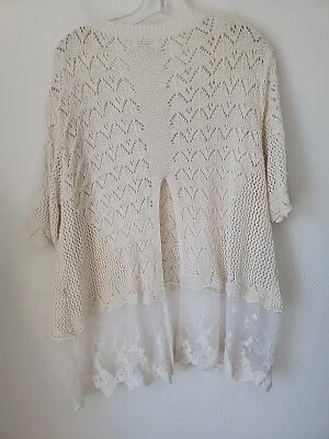 Suéter de punto abierto UMGEE dobladillo de encaje marfil pequeño boho hada caprichoso coqueta de gran tamaño Foto 1 de 4