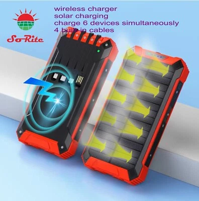 2025 Solar Charger Power Bank Wireless 4 iOS Type-C USB Cables iPhone Android - Image 1 of 4