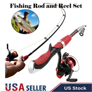 Fishing Rod&Reel Spinning Combo Hand Net Full Set Rod Lure Line Swivel Kit USA - Picture 1 of 10