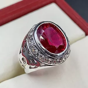 Deep Red Ruby Mens Ring Sterling Silver 925 Handmade Anari Yaqoot Ring Ruby Gem - Picture 1 of 6