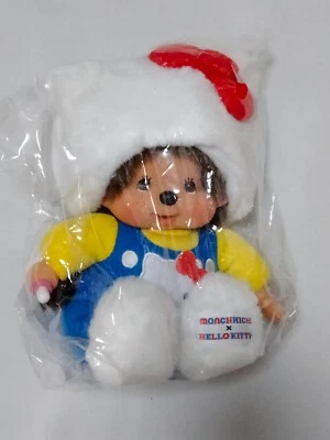 Monchhichi x Hello Kitty Stuffed Toy Plush Small Size, Sekiguchi x Sanrio, Japan - Image 1 of 4