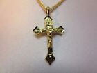 14 KT GOLD PLATED ABOUT 1 1/2  INCH CRUCIFIX  CROSS W/ 16" ROPE CHAIN-2623