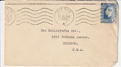 1937 DURBAN SUDAFRICA SOBRE CUBIERTA CON CORONACIÓN 3d franqueo a EE. UU. Foto 1 de 2