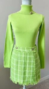 Gonna in tweed con frange neon verde Walter Baker nuova con etichetta taglia 2 (XS) con collo alto - Foto 1 di 8