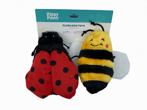 Pieds zippés froissés abeille et coccinelle pack de 2 peluches jouet canin