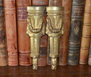Antique Pair French Bronze Ormolu Pediments Beaded Swags Furniture Trim Mounts - Picture 1 of 4