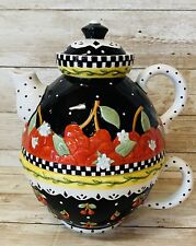 Vintage 2001 Mary Engelbreit Very Cherry Tea for One teapot and cup stackable