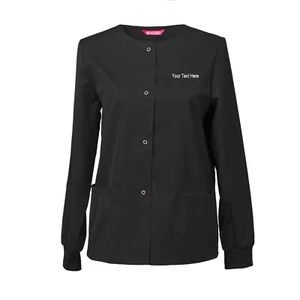 Women‘s Embroidered Scrub Jacket Snap Front Warm up Jacket Personalized text - Picture 1 of 57