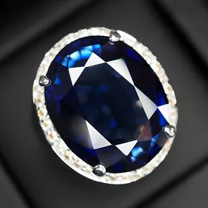 Elegant Blue Tanzanite Rare 25.60Ct 925 Sterling Silver Handmade Halo Rings - Picture 1 of 9