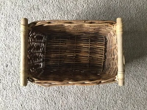 Brown Wooden Woven Basket Container With Handles - Picture 1 of 2