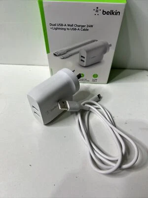Belkin Dual USB-A Wall Charger 24W Lightning to USB-A Cable(MFI-Certified)  #218 - image 1 of 2
