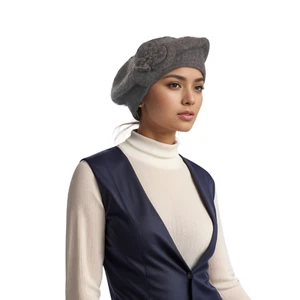 Women's Floral French Beret Hat, Classic Vintage wool felt beret hat for women - Picture 1 of 10