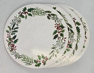 4er Set Hartfaserplatte & Kork 13,75" Runde Weihnachten Winter Tischsets Beeren Kiefer - Bild 1 von 11