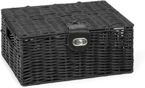 Storage Basket Resin Woven With Lid & Lock Small Rectangular Black ARPAN New - Picture 1 of 3