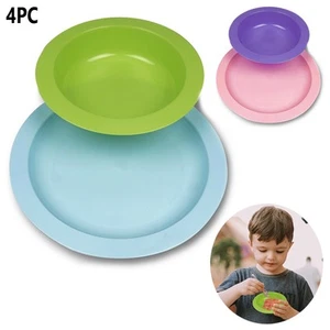 4 PC Kids Toddler Dinnerware Set Plate Bowl Dishwasher & Microwave Safe BPA Free - Picture 1 of 1