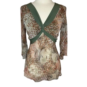 VTG Serenade Paisley Tie Back Tunic Blouse Size Medium Whimsigoth Y2K Vamp Green - Picture 1 of 4