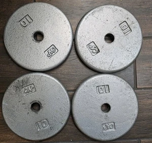 4 Piastre di peso per pancake in ghisa foro da 10 libbre 1" 40 libbre bilanciere totale tappo - Foto 1 di 2