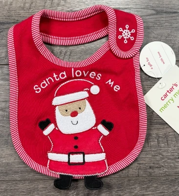 Новый детский винтажный красный рождественский нагрудник Carter's Santa Loves Me - Изображение 1 из 2