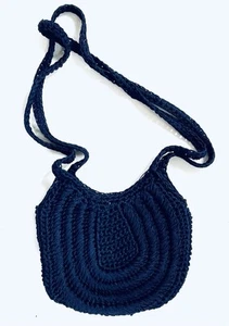 Vintage Rosenfeld Woven Silk Cord  Navy Blue Shoulder Bag Looks Unworn - Picture 1 of 6