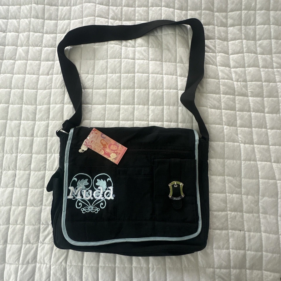 MUDD Bolso Mensajero Retro Y2K Negro Bordado Cartera Laptop Estuche Grunge Viaje Foto 1 de 4