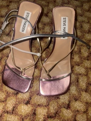 Gold And Silver Steve Madden Strappy Sandal Heels Size 6 (1F) - Image 1 of 4