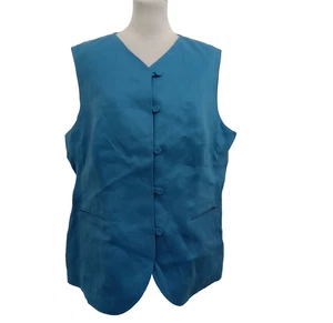 Jaeger Women's Waistcoat Size 18 Blue Button Front 100% Linen Sleeveless New F1 - Picture 1 of 13