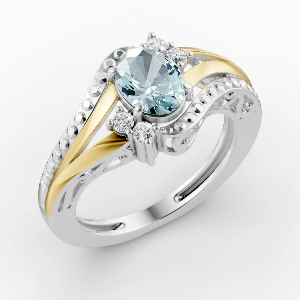 Anillo de plata 925 oro 10K aguamarina natural piedra de nacimiento de marzo en plata de ley Foto 1 de 4