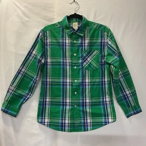 Faded Glory Button Up Shirt Boys Size XL 14-16 Green Blue Long Sleeve Plaid - Picture 1 of 8