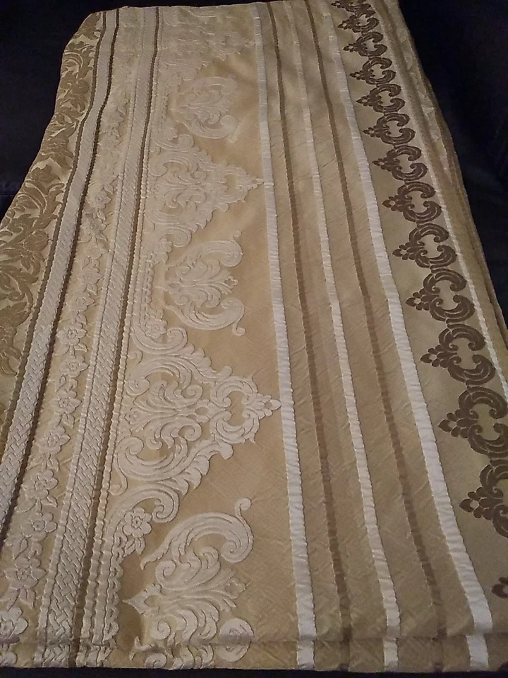 J. Queen New York Curtain 2 Panels Fully Lined Ivory Gold Color Pattern 84 X 48" - Image 1 of 4
