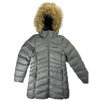 Chaqueta Abrigo Parka MARMOT Talla M 700 Relleno Puffer Forro Suave Piel Capucha Gris Foto 1 de 4