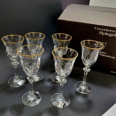 Juego de 6 copas de vino de cristal Spiegelau banda dorada tallada alemana pequeña con caja de colección Foto 1 de 4