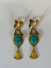 Rare Vtg Christian Dior by John Galliano 90s c.1997 Gold Turquoise Earrings