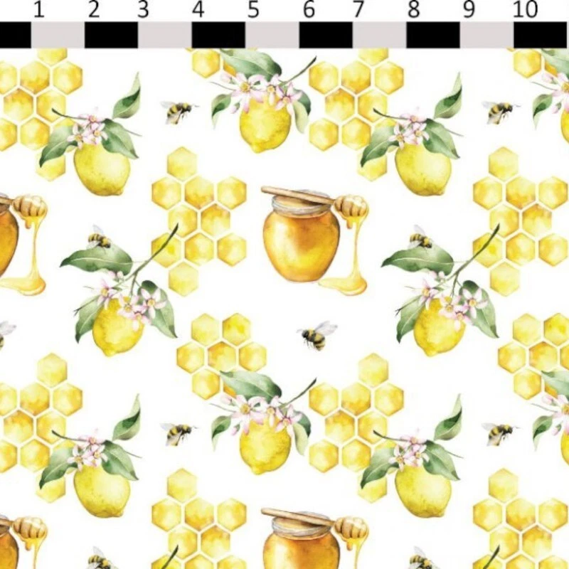 THE LITTLE JOHNNY RANGE 100% Cotton Digital Fabric Lemon Honeycomb Lemons 150cm Wide