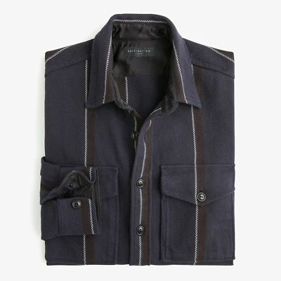 Destination x J. Crew Men's Two-Pocket Twill Workshirt Navy Stripe $128 NEW L - Image 1 of 2