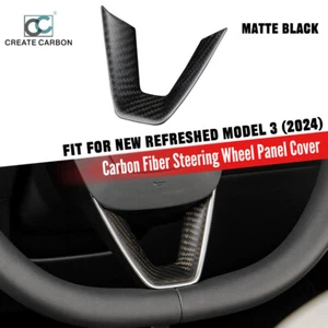 Matte Carbon Fiber Steering Wheel Panel Trim Cover For Tesla New Model 3 (2024) - Imagen 1 de 8