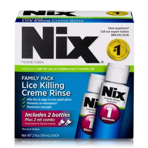 Nix Permethrin Lice Killing Creme Rinse Family Pack (2x) 2 fl oz Bottles & Combs - Picture 1 of 14