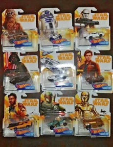 SET OF 9 STAR WARS HOT WHEELS CHARACTER CARS. FROM HAN SOLO MOVIE..FREE SHIPPING - Picture 1 of 11