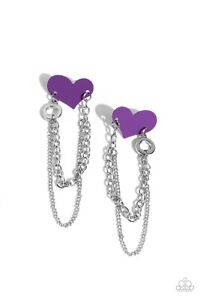 Paparazzi Altered Affection - Purple Heart- Silver Chains - Post Earrings