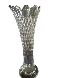 Northwood Clear White Diamond Point Glass Vase 11” - Picture 1 of 2